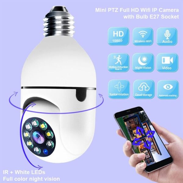 1080P E27 WiFi IP PTZ Security Camera With Automatic Motion Tracking - White