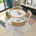 Leisure small round table coffee table one table and four chairs combination - Image 30
