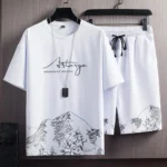2Pcs/Set men Outfit O-Neck Short Sleeve Elastic Waistband T-shirt