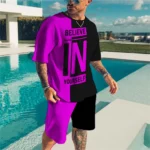 Men's Summer Tracksuit Believe in Yourself T-shirt Shorts Set Sports Outfit - Image 3