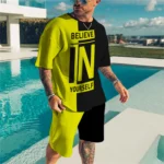 Men's Summer Tracksuit Believe in Yourself T-shirt Shorts Set Sports Outfit - Image 4