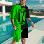 Men's Summer Tracksuit Believe in Yourself T-shirt Shorts Set Sports Outfit - Image 5