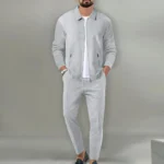 Men's autumn and winter long sleeve jacket set Street travel pants Simple design fashion suit men - Image 4