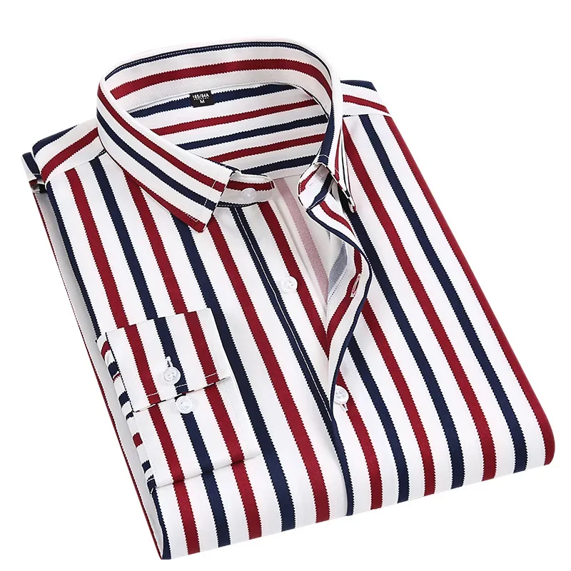New-Good-Quality-Men-Dress-Shirt-Long-Sleeve-Striped-Business-Office-Casual-Shirt-Slim-Fit-Streetwear.webp New Good Quality Men Dress Shirt Long Sleeve Striped Business Office Casual Shirt S - Image 1