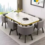 New Modern Marble Top Dining Table White Classic Dining Table Living Room Set with 6 Chairs - Image 3