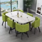 New Modern Marble Top Dining Table White Classic Dining Table Living Room Set with 6 Chairs - Image 4