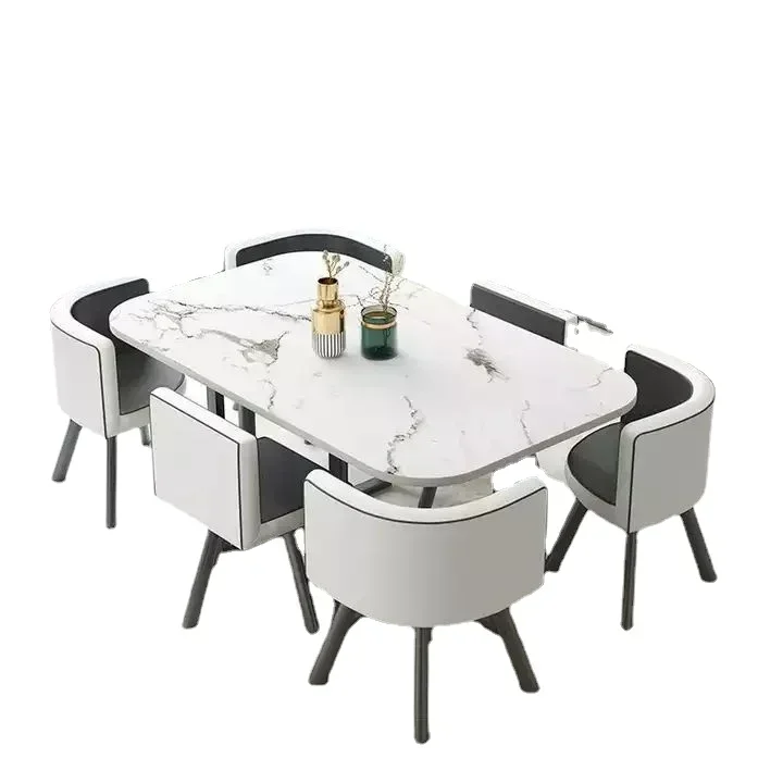 New-Modern-Marble-Top-Dining-Table-White-Classic-Dining-Table-Living-Room-Set-with-6-Chairs.webp New Modern Marble Top Dining Table White Classic Dining Table Living Room Set with 6 Chairs - Image 1