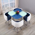 Dining table and chairs tempered glass small round table - Image 18
