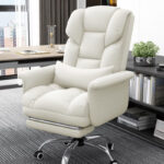 Computer chair boss business office chair  【高回弹公仔棉】米白色+脚踏
