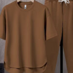 Foreign trade set matching suit solid color men's T-shirt s two-piece suit