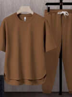 Foreign trade set matching suit solid color men's T-shirt s two-piece suit