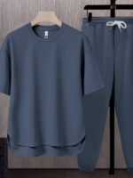Foreign trade set matching suit solid color men's T-shirt s two-piece suit - Image 2