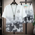 Summer Mens O-Neck Casual Y2k Tracksuit T-Shirt Shorts Suit Patchwork Shorts Sets - Image 2