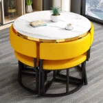White Mobile Dining Tables Chairs Set 4 Chairs Center Floor Table - Image 2