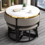 White Mobile Dining Tables Chairs Set 4 Chairs Center Floor Table - Image 3