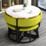 White Mobile Dining Tables Chairs Set 4 Chairs Center Floor Table - Image 4