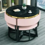 White Mobile Dining Tables Chairs Set 4 Chairs Center Floor Table - Image 6