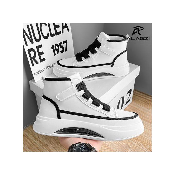 ALagzi Men's High Top Trendy Shoes - Black And White ALagzi Men's High Top Trendy Shoes - Black And White