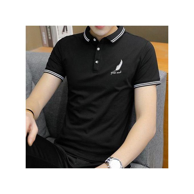 Dou-color Men's Fashionable Polos Shirt, Business Workwear T-shirt-black Dou-color Men's Fashionable Polos Shirt, Business Workwear T-shirt-black