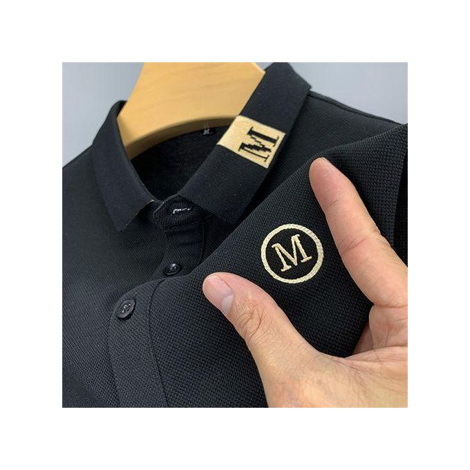 Dou-color Men's Polos T-shirt Business Casual Short Sleeve Black Dou-color Men's Polos T-shirt Business Casual Short Sleeve Black