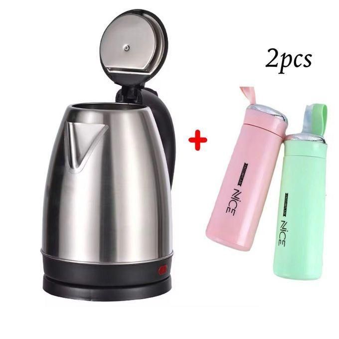 Electric Kettle - 2 Litres Plus 2 Water Bottle- Silver/Black Electric Kettle - 2 Litres Plus 2 Water Bottle- Silver/Black