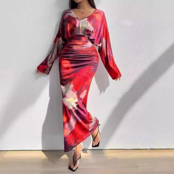 Fashion And Style V-Neck pleated bodycon dress
