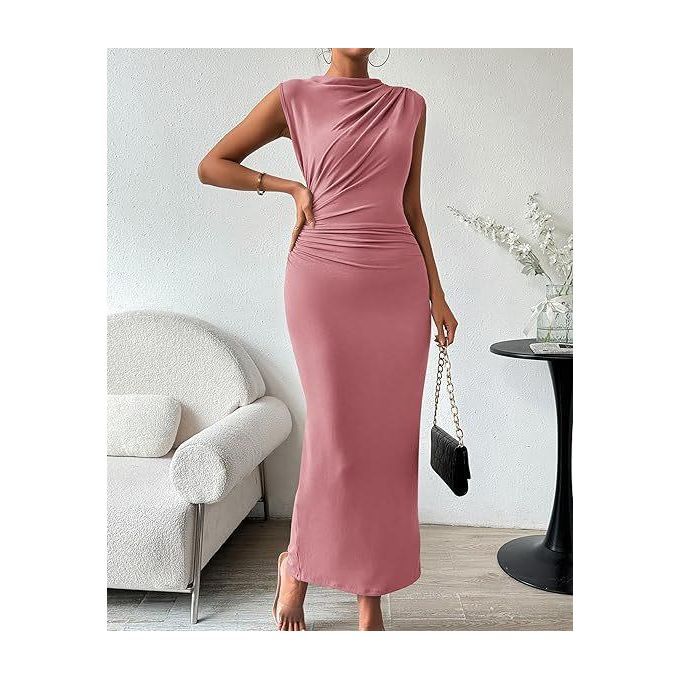 Fashionable women's tight fitting dress back slit knitted long skirt - pink Fashionable women's tight fitting dress back slit knitted long skirt - pink