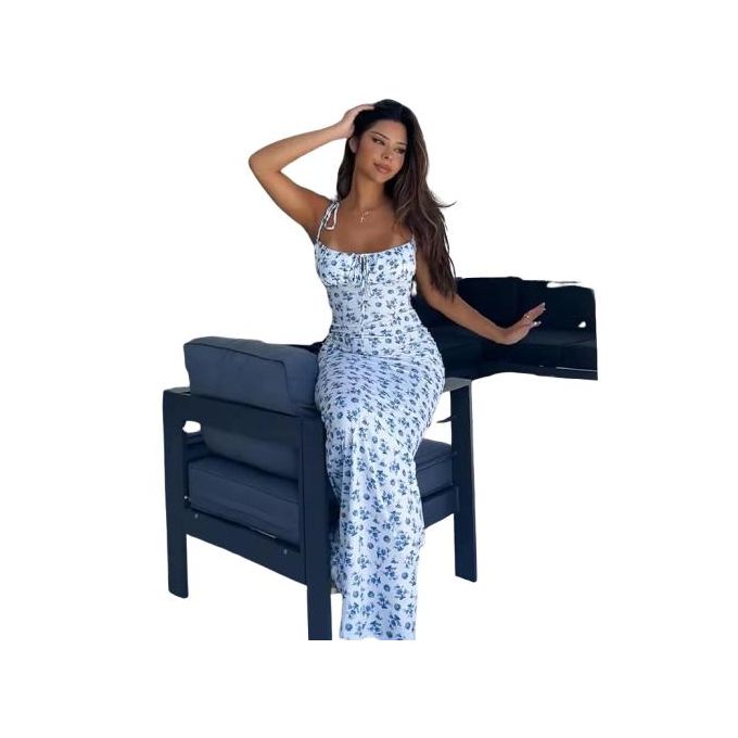 Floral Sleeveless Maxi Long Dress – Blue Floral Sleeveless Maxi Long Dress – Blue
