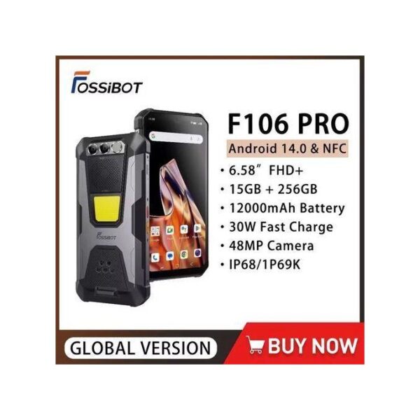 FOSSiBOT F106 PRO 256GB Rugged 6.58" FHD IPS Display Fast Charging Night Version Loudly Speaker 12000mAH 33W Rapid Charging Phone - Black