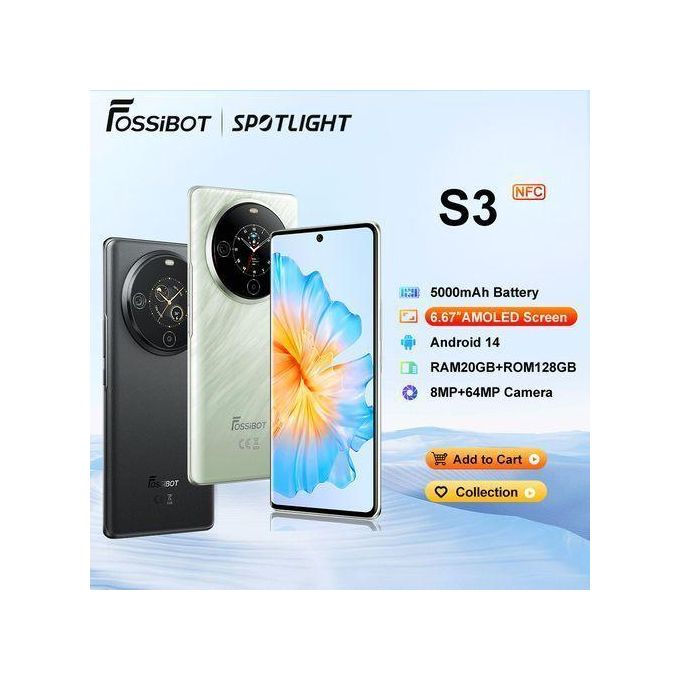 FOSSiBOT S3 PRO Smartphone 6.67" Display Android 14 8+64MP CAM NFC 6.67"Amoled Screen 5000mAh Fast Charge Cell Phone - Black FOSSiBOT S3 PRO Smartphone 6.67" Display Android 14 8+64MP CAM NFC 6.67"Amoled Screen 5000mAh Fast Charge Cell Phone - Black