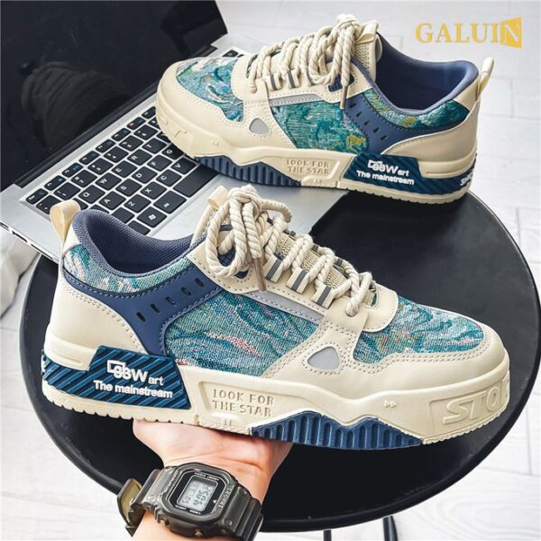 GALUIN Men's Floral Canvas Sneakers - Stylish, Durable, Comfortable Casual Shoes - Blue/Beige
