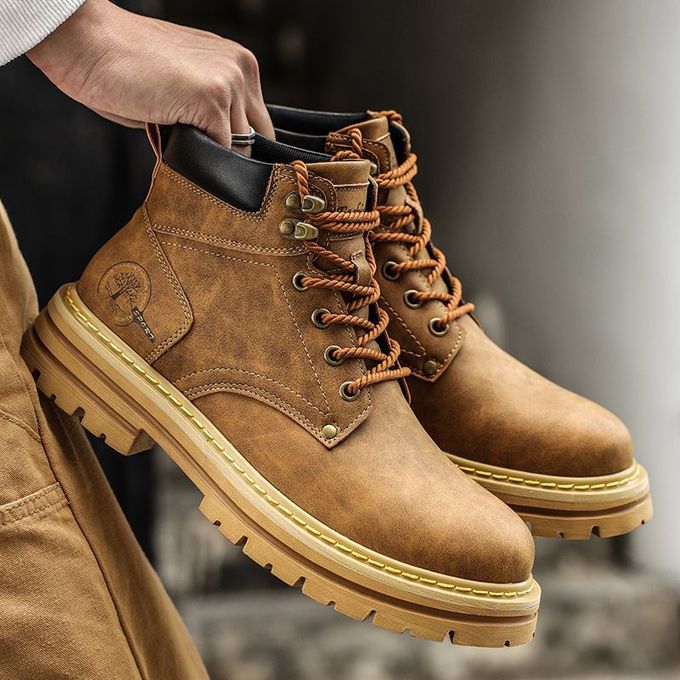 High-top Men's Martin Boots Thick Sole Casual Leather Shoes Work Shoes - Khaki High-top Men's Martin Boots Thick Sole Casual Leather Shoes Work Shoes - Khaki
