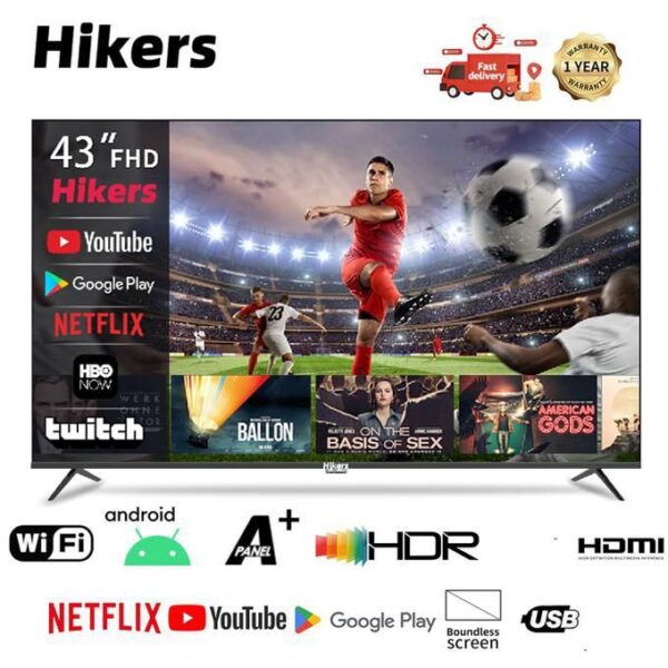 Hikers smart tv 43'' - Frameless Android Smart FHD LED TV - HDMI - Black