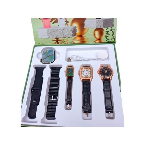 I-530 Smart Watch that comes with 3 Female Quartz Leather Watches - Black