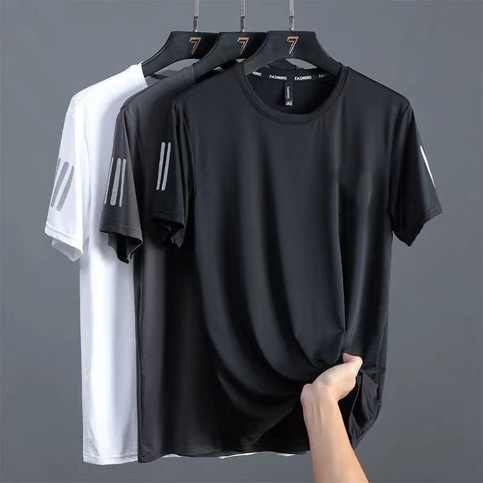 Ice Silk Round Neck T-shirt Quick Drying and Breathable -3 Pieces -3 Colors Ice Silk Round Neck T-shirt Quick Drying and Breathable -3 Pieces -3 Colors