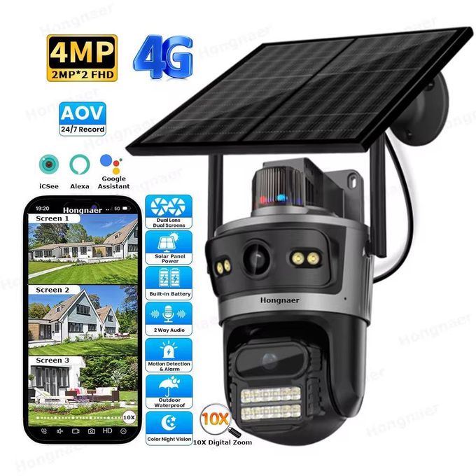 ICSee Dual Lens 4G solar CCTV PTZ Camera - Black/Grey ICSee Dual Lens 4G solar CCTV PTZ Camera - Black/Grey