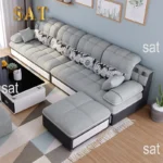 Nordic Modern Sky Blue L-Shaped Corner Sofa Soft Three Seater Loveseat and Bunk Bed Couch Set for Living Room - Image 6