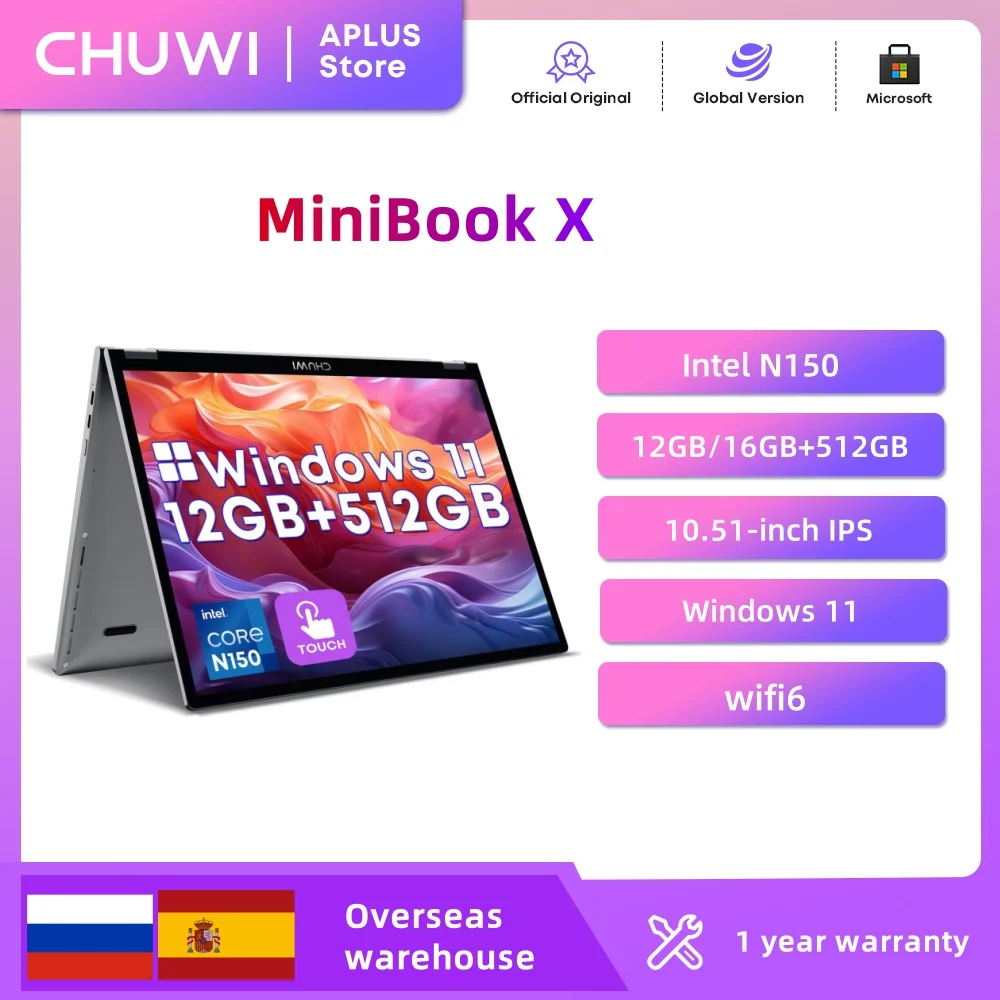 kf-S778ff77c307f4881bb2ecc161edf079cu CHUWI MiniBook X 2-in-1 Laptop Intel N150(up to 3.6GHz) 512GB ROM 12GB/16GB LPDDR5 10.51" 2K FHD IPS Windows 11 Laptops - Image 1