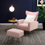 Wholesale Living Room Furniture High Back Mid Century Orange Pink Velvet Accent Chair - Image 4