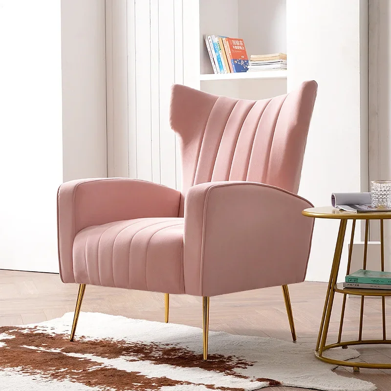 kf-Sea7d38804f654ef795d829e67bce4a6an.webp Wholesale Living Room Furniture High Back Mid Century Orange Pink Velvet Accent Chair - Image 1