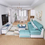 Nordic Modern Sky Blue L-Shaped Corner Sofa Soft Three Seater Loveseat and Bunk Bed Couch Set for Living Room - Image 2