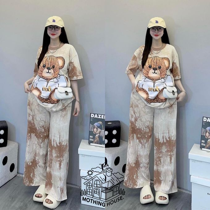 Ladies Top & Trouser Teddy Bear Summer Dress-Brown Ladies Top & Trouser Teddy Bear Summer Dress-Brown