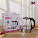 LM-1500W - 2.0L - Stainless Steel Glass Electric Kettle - Black/Transparent