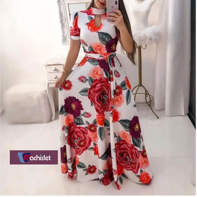 Machislet Daily wear with women casual long dress short-sleeved evening dress-WHITE Machislet Daily wear with women casual long dress short-sleeved evening dress-WHITE