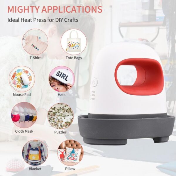 Mini Heat Press Machine Portable Easy Heating Transfer Press Iron for Clothes Bags Hats Pads Blanket Leather