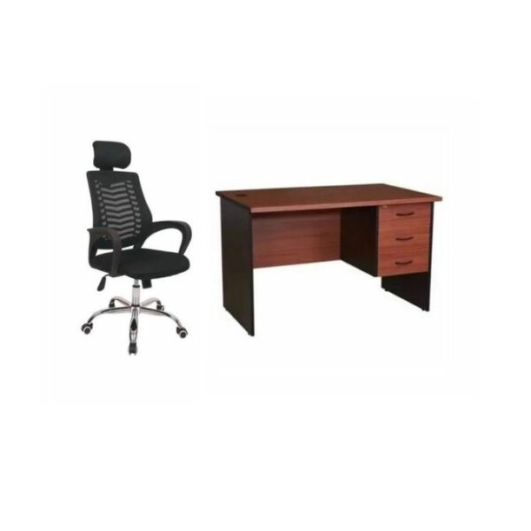 Office Table With Headrest Swivel Chair - Black/Brown