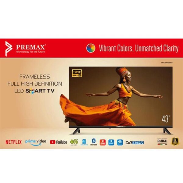 Premax 43 Inch FRAMELESS FHD SMART TV-black