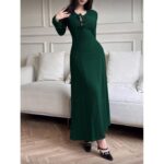 SHEIN Feyla Women's Tie- Up Long dress- Dark Green