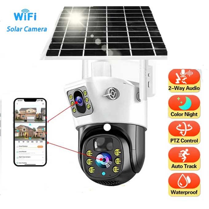 Solar panel camera, HD night vision wide Angle camera - dual lens Solar panel camera, HD night vision wide Angle camera - dual lens