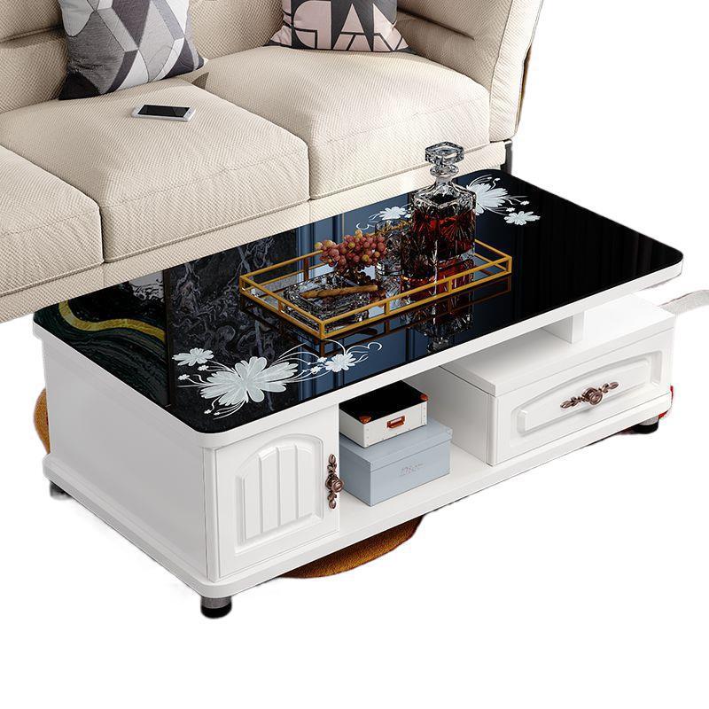 主图_05 Modern European Style Rounded Corner Coffee Table/TV Stand for Small Apartments - Tempered Glass Coffee Table Set - Image 1